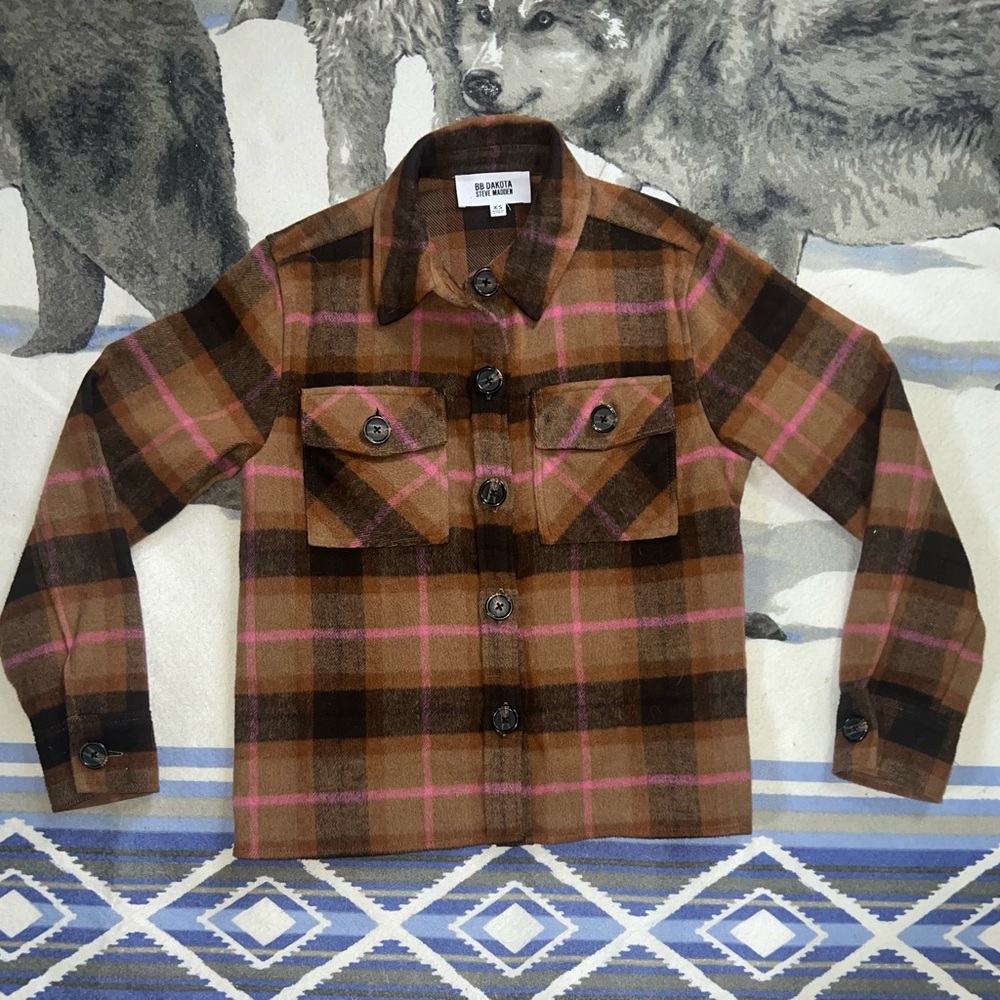 BB Dakota by Steve Madden Brown and Pink Plaid Jacket Size XS